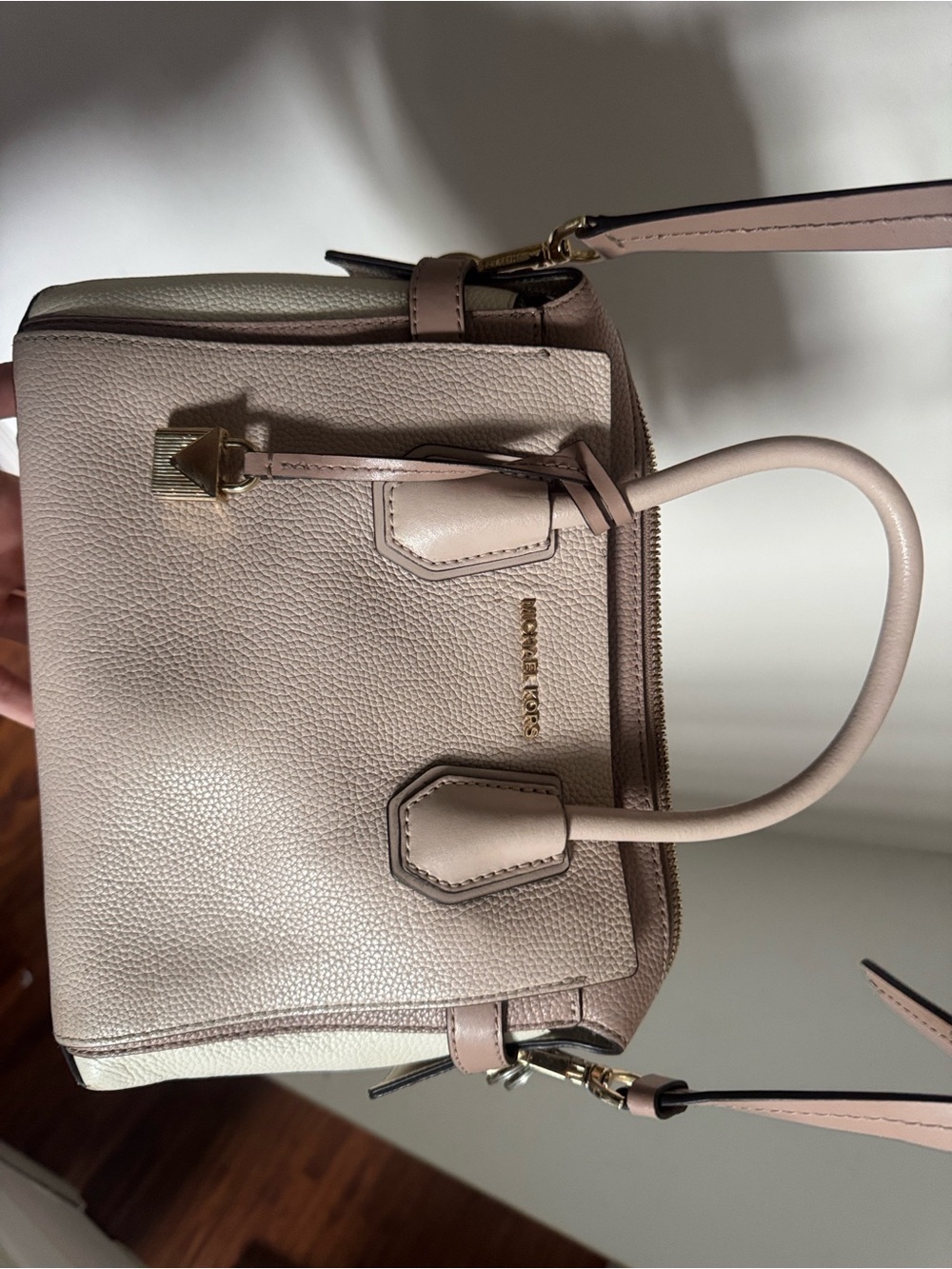 Michael Kors Blush and Cream Pebbled Leather Satchel